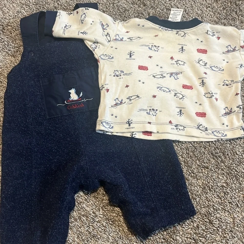Oshkosh Infant Two Piece‎ Overalls and Long Sleeve Shirt Winter Set 0-3 Month